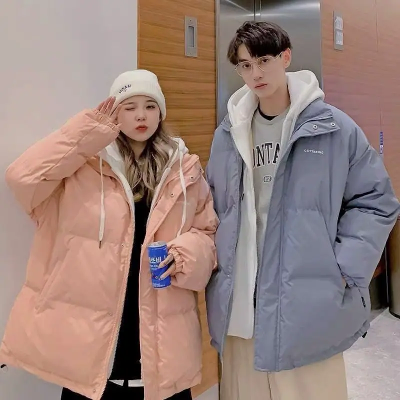 

Large Size Couple's Cotton Jaet Autumn Winter Thi Warm Bread Sle Outerwear Men's Women's Casual Faion Youth