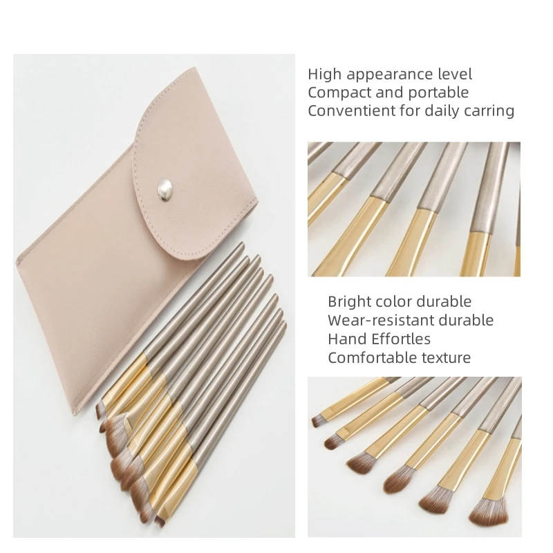 8 pcs/Set High resilience not shedding is more soild Champagne makeup brush set with support custom