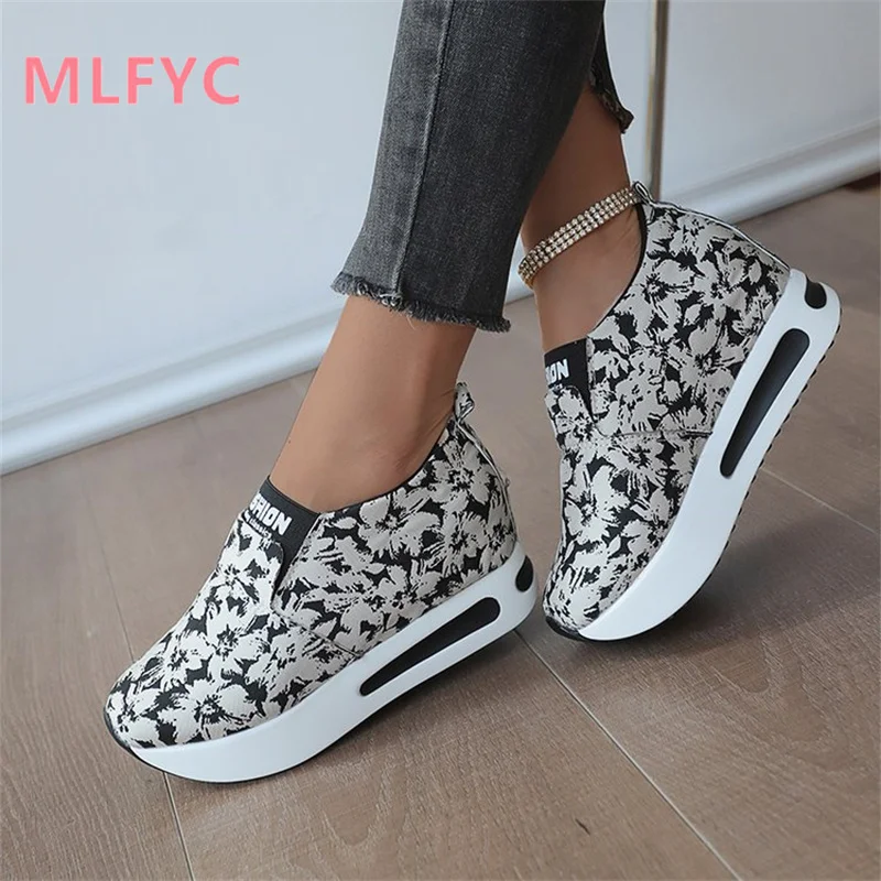 Women's Spring New Casual Female Singles Round Toe Wedge Heels Elevated Casual Ladies Shoes Simple Shoes Mujer