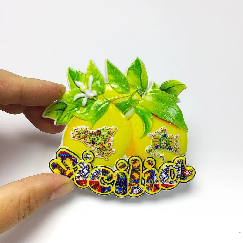 

3D Resin Italy Sicily Fridge Magnets - Lemon Pattern & Sicilia Lettering Refrigerator Magnet Decoración Hogar Room Decoration