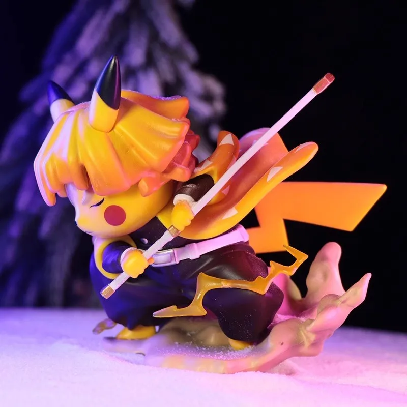 

Anime 10CM Demon Slayer Kimetsu no Yaiba figure Action Figure Agatsuma Zenitsu cos Pikachu Warrior PVC Model Toys