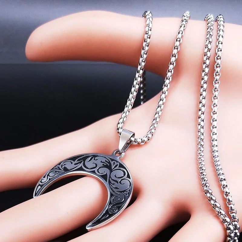 2024 Fashion Flower of Life Moon Stainless Steel Necklace for Women Silver Color Necklaces Pendants Jewelry colgantes N591S02