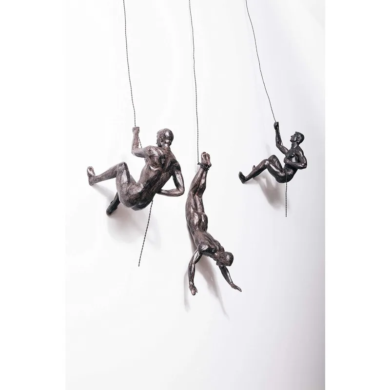 

3X Bronze Climbing Abseiling Men Trio Hanging Ornaments Figures Set of Three Climbers
