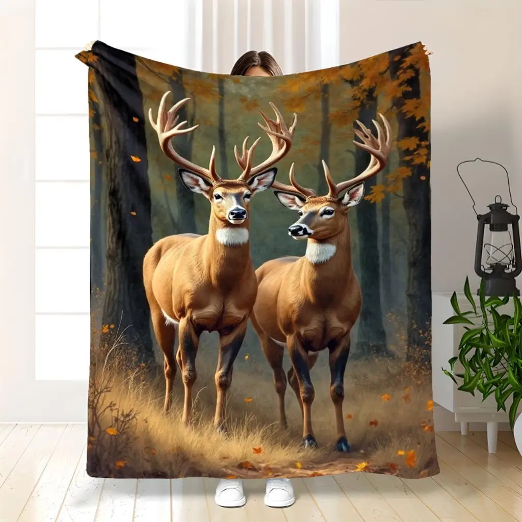 

Фланелевое одеяло SDoo с принтом оленя — мягкое одеяло в винтажном стиле, которое можно стирать в машине