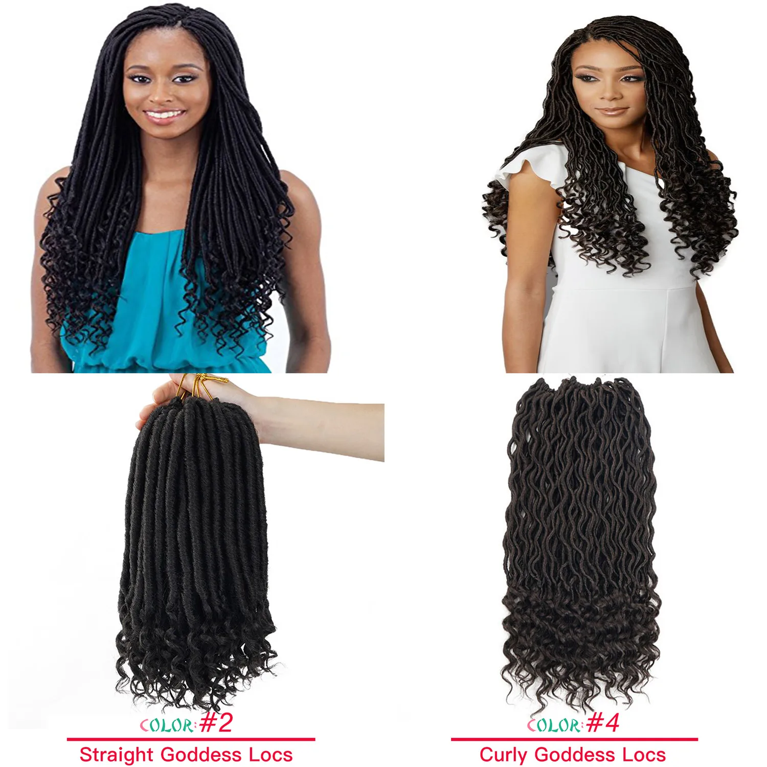 Extensions Capillaires Synthétiques au Crochet, Dreadlocks Lisses, Déesse, Faux Locs, avec Extrémité Bouclée, 18 Pouces