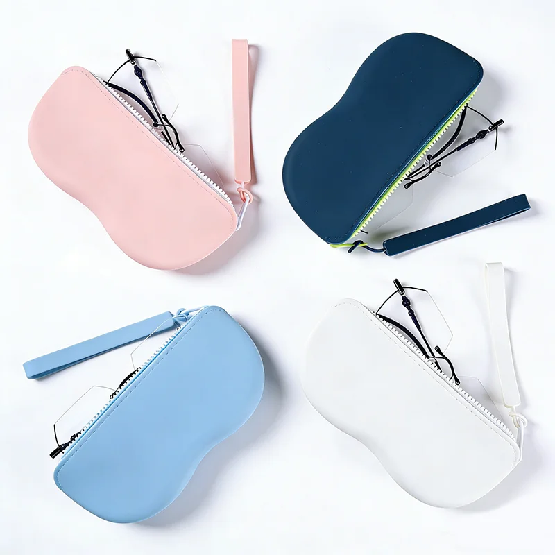 Sac à lunettes en Silicone à fermeture éclair, boîte de rangement de lunettes Portable avec lanière, étui à lunettes de Sport de voyage et de cyclisme, sac à lunettes anti-poussière