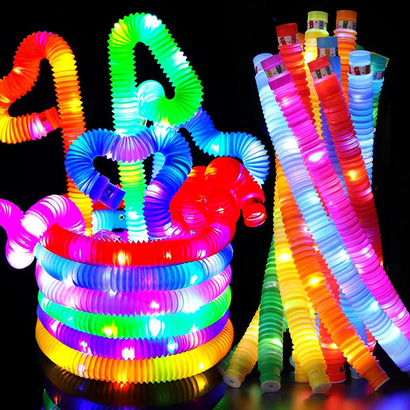 LED Flash Pop Tubes Sensory Toy For Adult Stress Relieve Toys Kid Autism Anti Stress Plastic Bellows Children Squeeze Toy