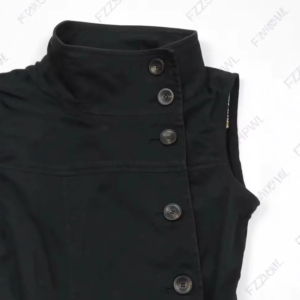 Y2K Harajuku femmes haut court Sexy mince décontracté boutonné sans manches col roulé T-Shirt Goth Punk Rock Hip Hop Hottie Streetwear