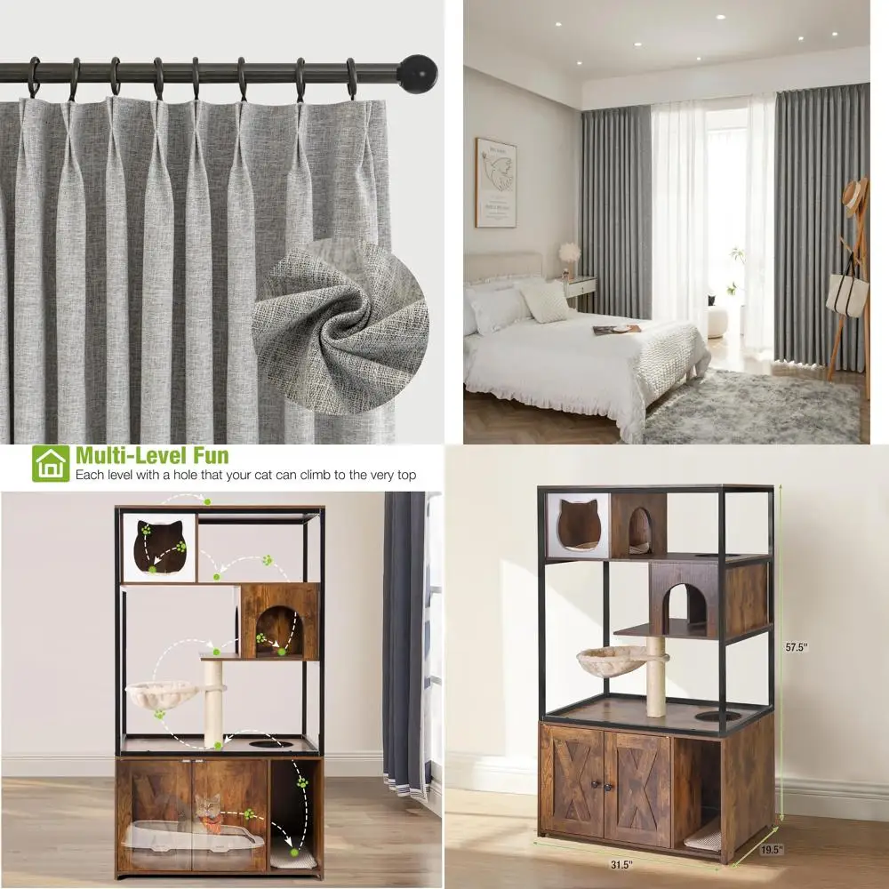 Grey Linen Texture Curtains 96 Long, 100% Blackout, Pinch Pleated, Elegant Privacy, 52 Wide x 96 Length, 2 Panels, Home Decor