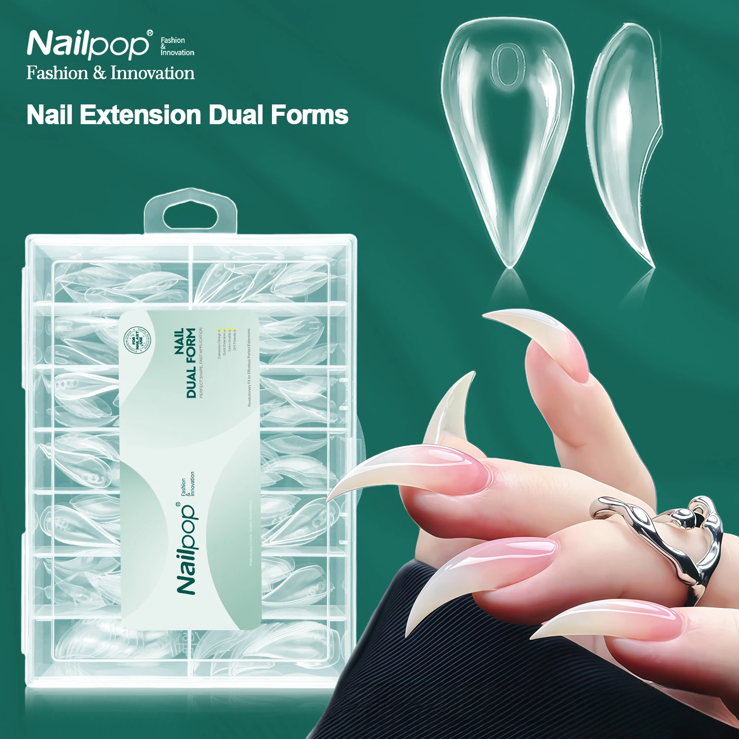 Nailpop - Moldes Duales para Uñas con Diseño de Garra de Gato, 140 Piezas, 14 Tamaños, Profesionales, Reutilizables, Transparentes, para Extensión de Uñas de Polygel Acrílico, Construcción Rápida, Punta Francesa