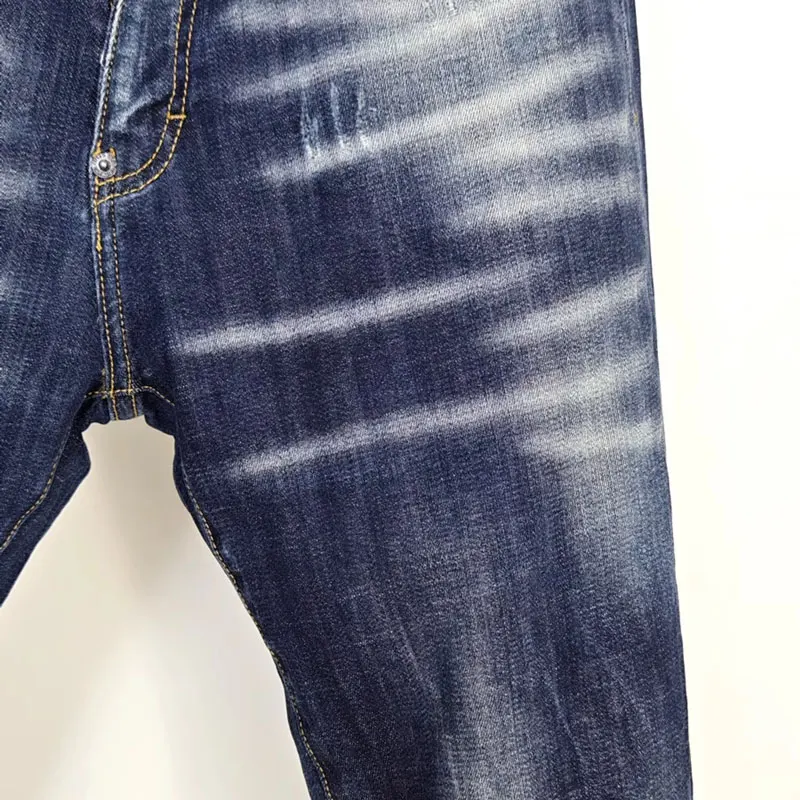 Street fashion men's jeans, high-quality retro blue elastic slim fit corrugated jeans designer retro brand pants hombre