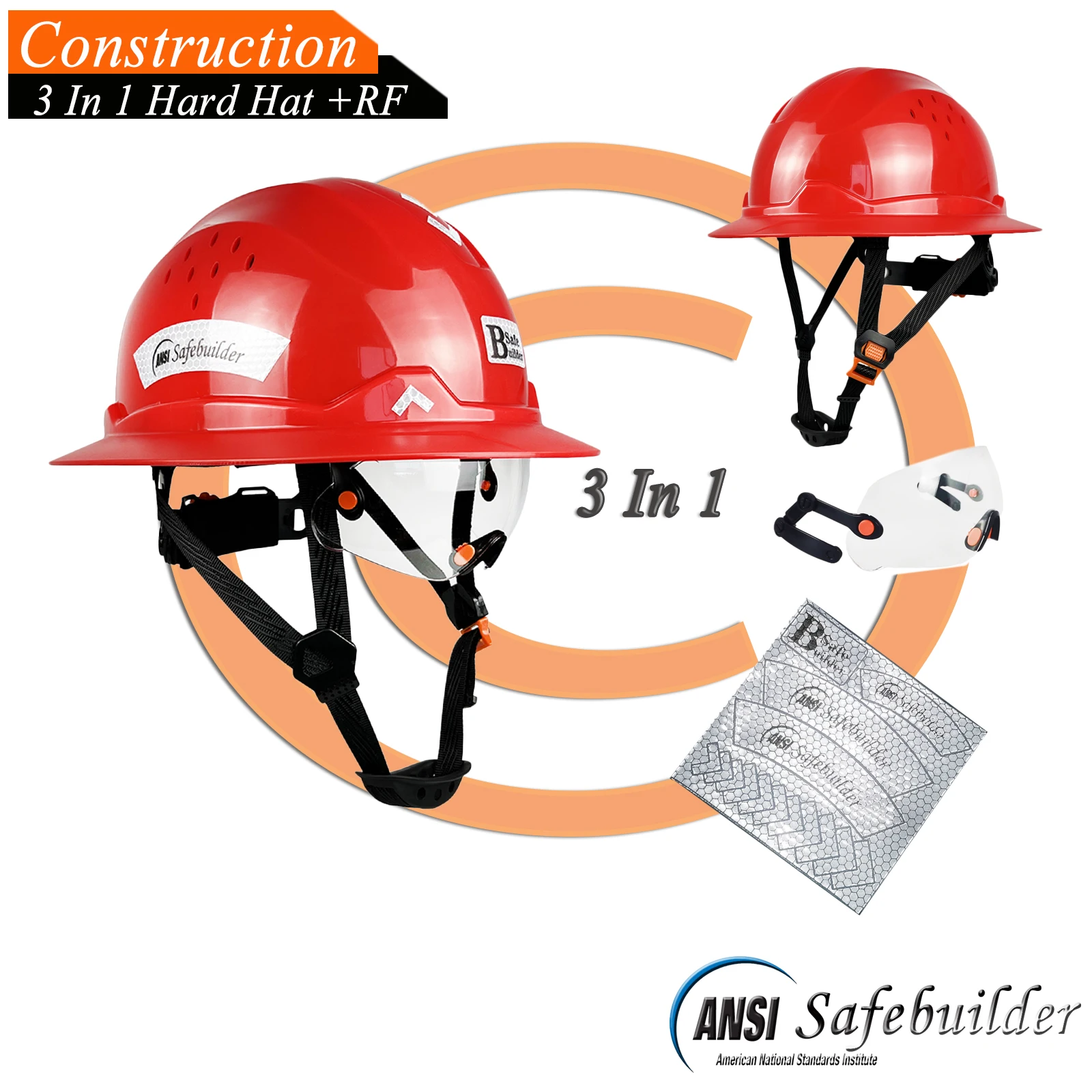 Industrial Full Brim Hard Hat For Engineer Sunshield Construction ANSI Approved HDPE Safety Helmet with Visor 6 Point Adjustable