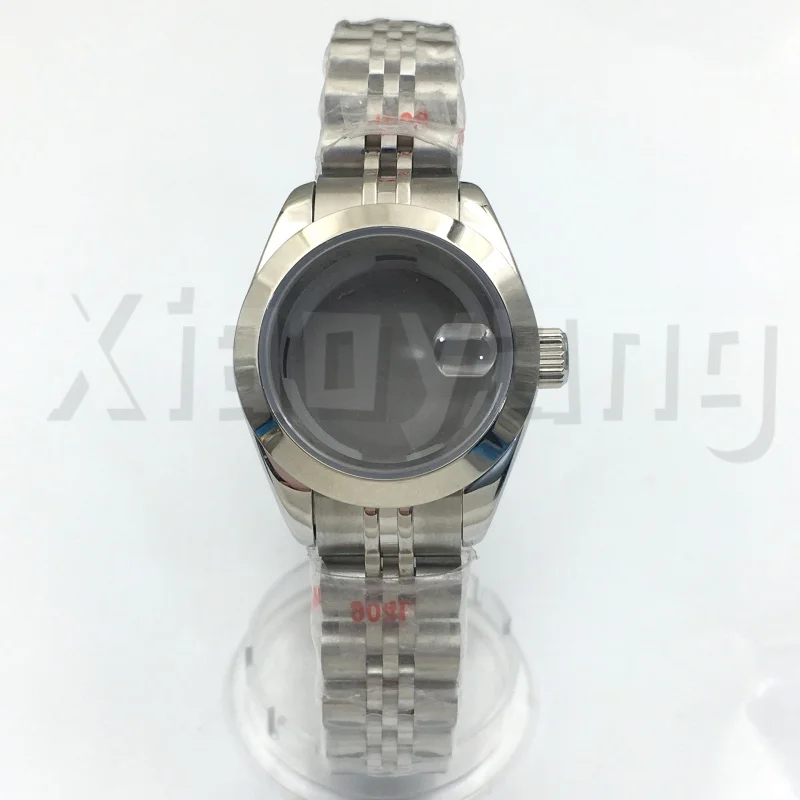 NH05 Cassa per orologio da 28 mm in acciaio inossidabile con vetro zaffiro scanalato e curvo lucido per donna, adatta al movimento NH05 NH06 impermeabile