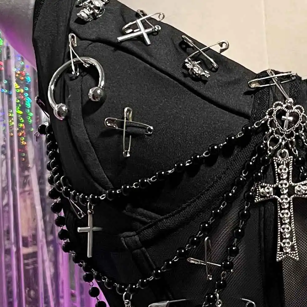 ايمو Y2K القمم يدوية صديقة للبيئة دبوس القوطية تانك في سن المراهقة E-الفتيات الجرونج القوطي الجمجمة الشرير الصخرة Kawaii 90s لتقوم بها بنفسك ملابس للنادي Harajuku العصرية