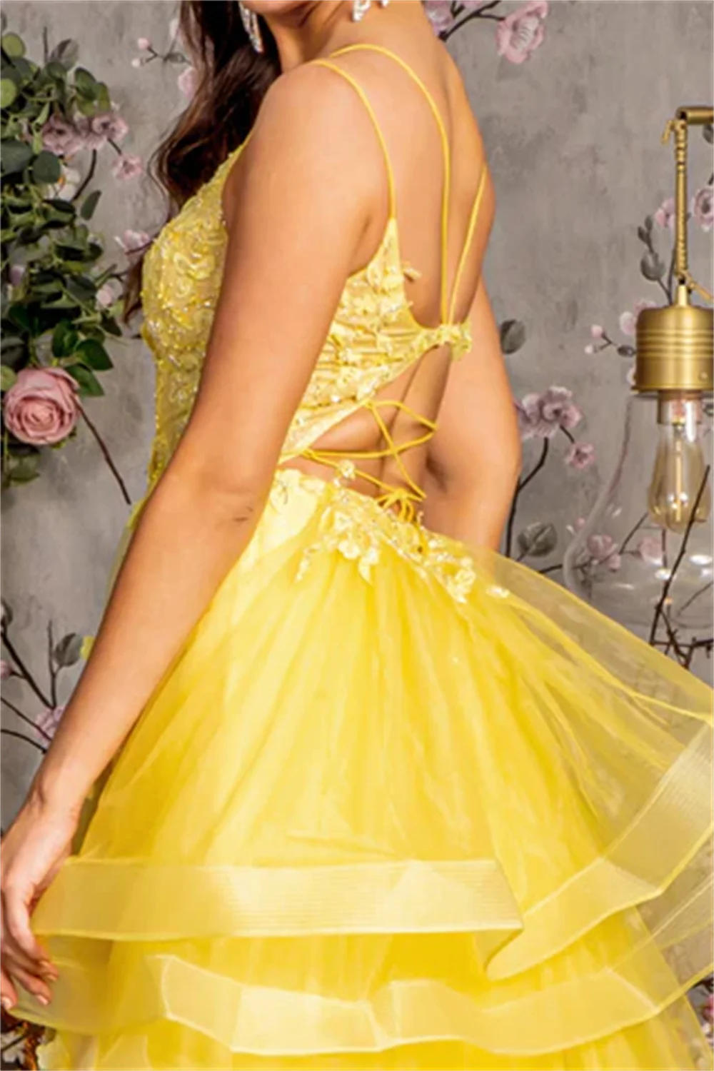 Annie-Robe de Mariée Jaune Élégante, Broderie en Dentelle, Appliques 3D, Robes de Bal, Corset en Tulle Pailmétrage, Robes sur Mesure pour Occasions