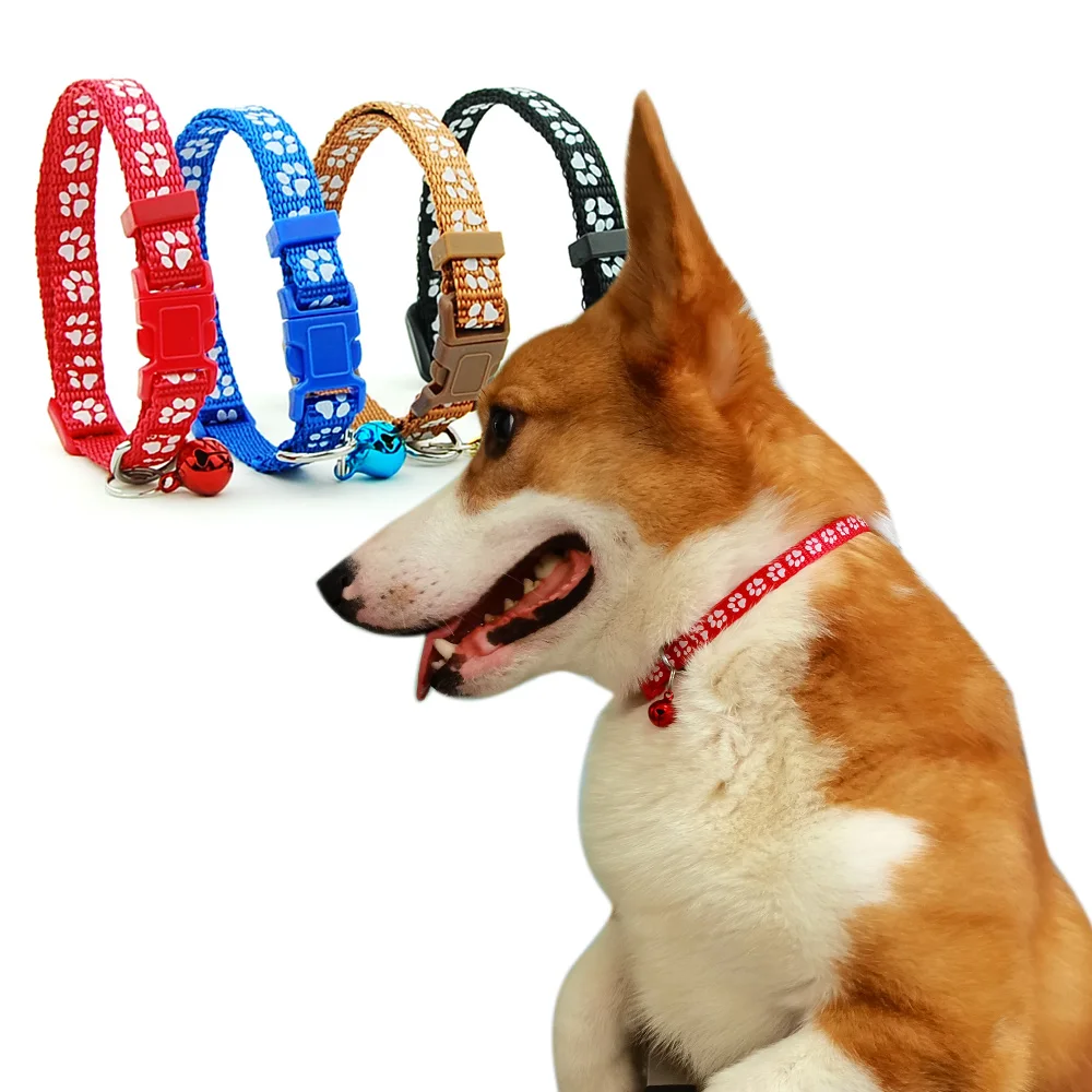 Pet Dog Nylon Collar and Leash Adjustable Reflective Paw Pet Products for Cat Small Dogs Outdoor Walking Puppy Accessories