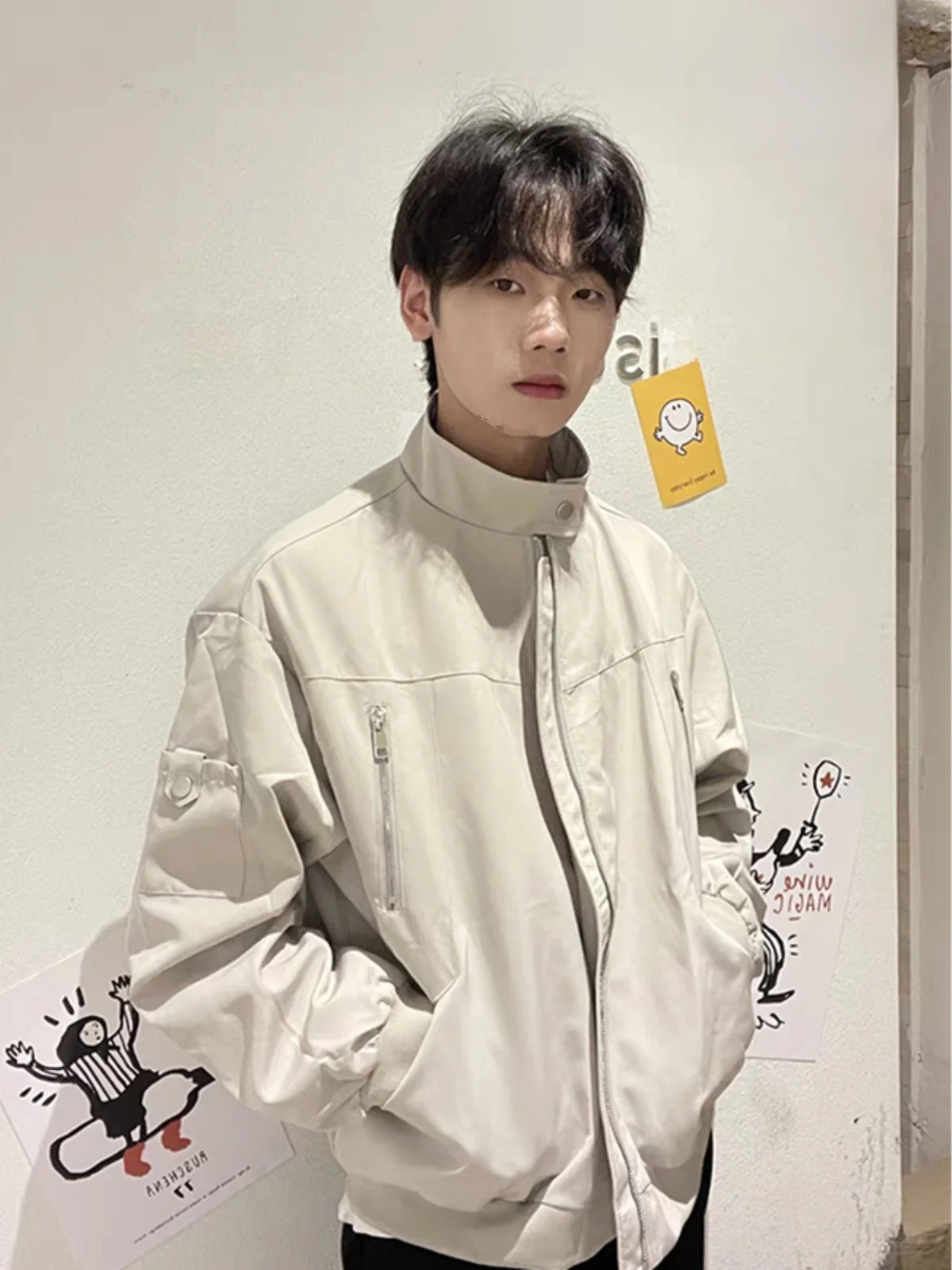 

Loose Fit Pilot Jaet Men's Spring Autumn Zipper Design Baseball Coat Vintage American Sle Stand Collar Workwear