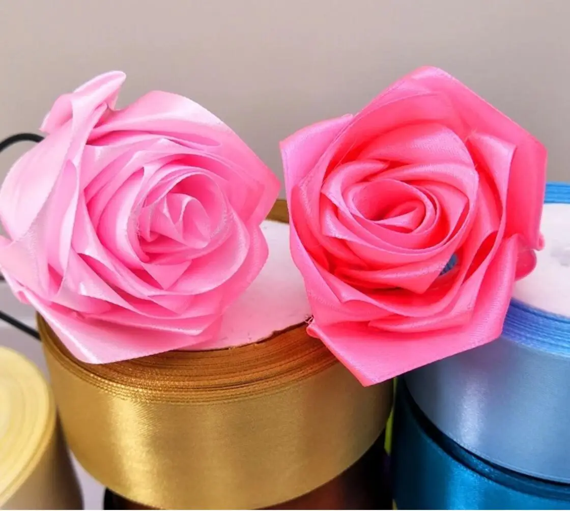 5 rolls 125 yard nastro di raso 4cm di larghezza nastri fiore di rosa che fa artigianato fai da te materiale nastro colorato per la decorazione