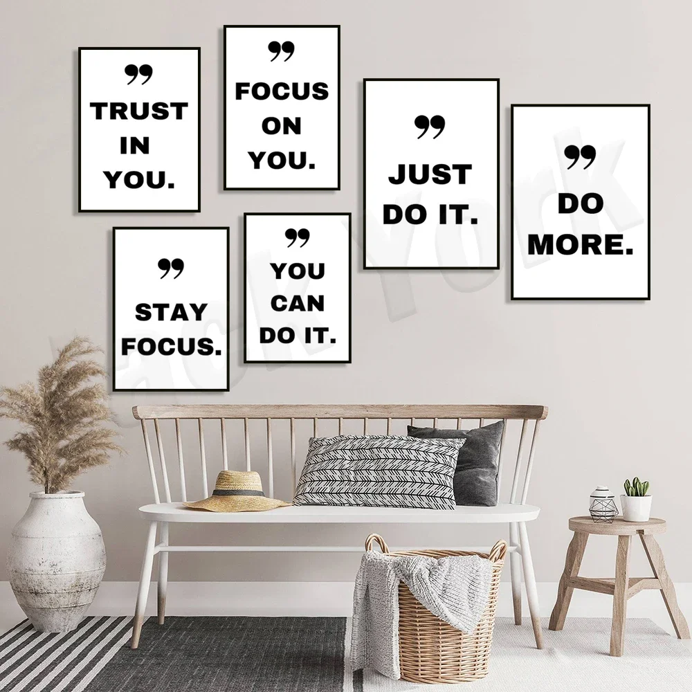 Motivational quotes wall art print to achieve your goals, minimalist black and white typography poster for home and office decor