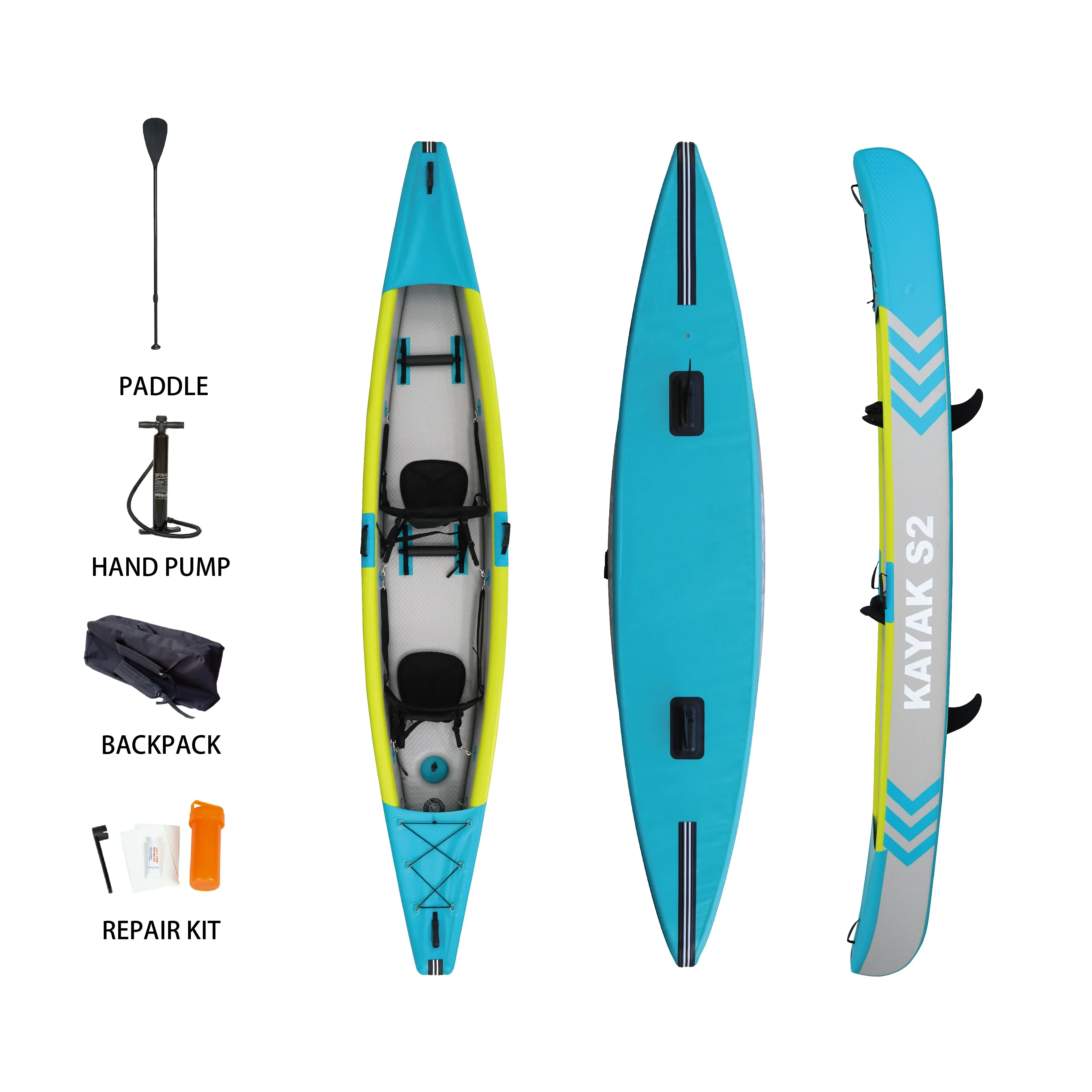 Inflatable Canoe Double Person Kayak 13.8ft 422cm High Pressure Ocean River Lake Outdoor Water Sports Equipment 2024