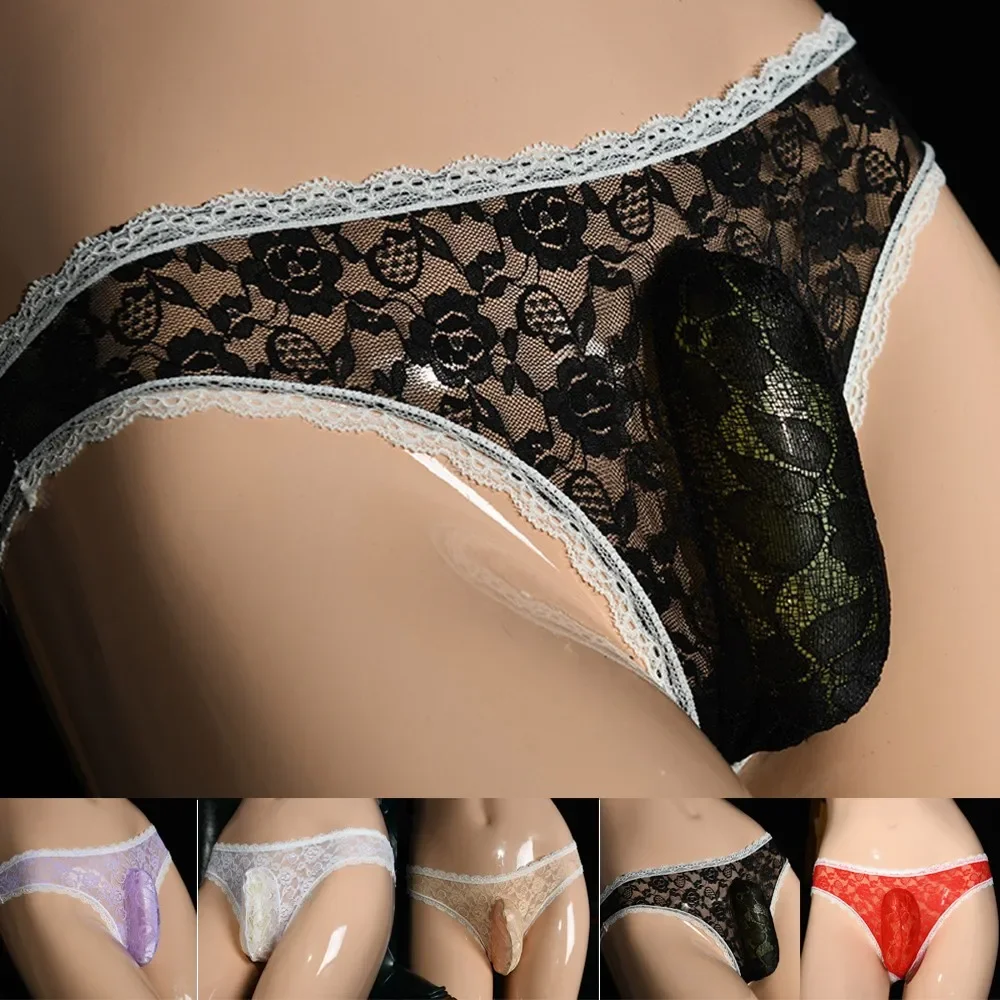 Homens Plus Size Roupa Interior Sissy de Renda, Calcinha Sexy, Lingerie Respirável Masculina, Cuecas Jockstrap, Cordas G, Cuecas Porno