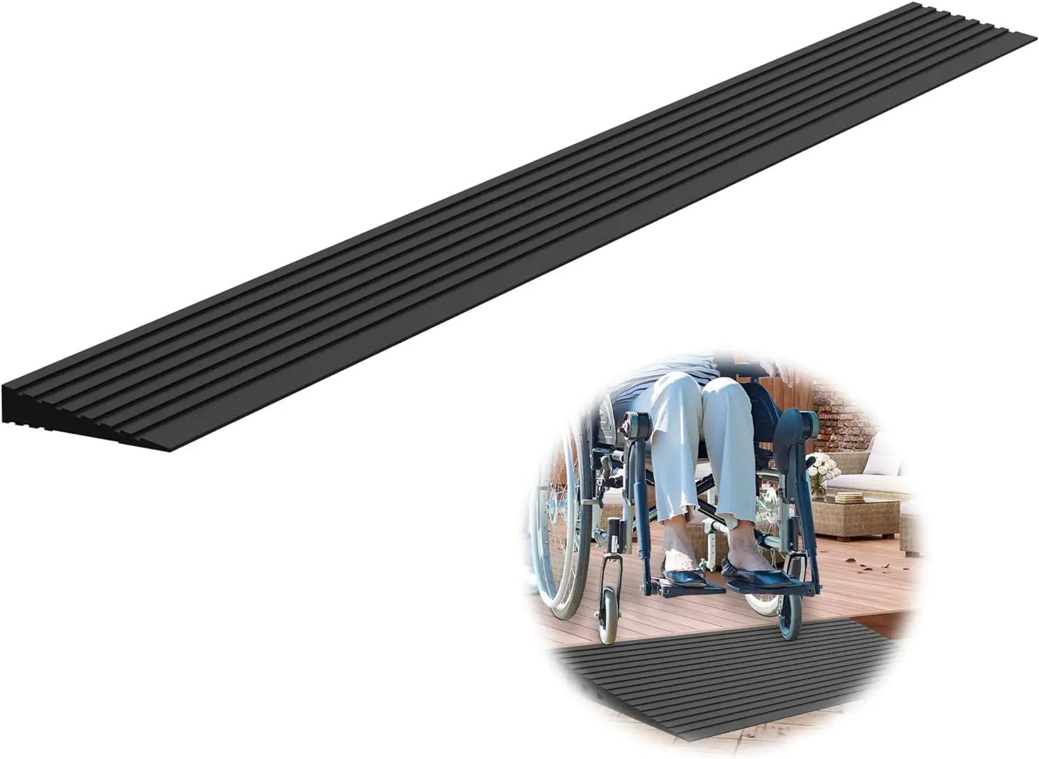 

Threshold Ramps for Doorways, 2000 Lbs Load Capacity, 35.5" Wide Natural Rubber Power Wheelchair Ramp is Adjustable and Cuttable