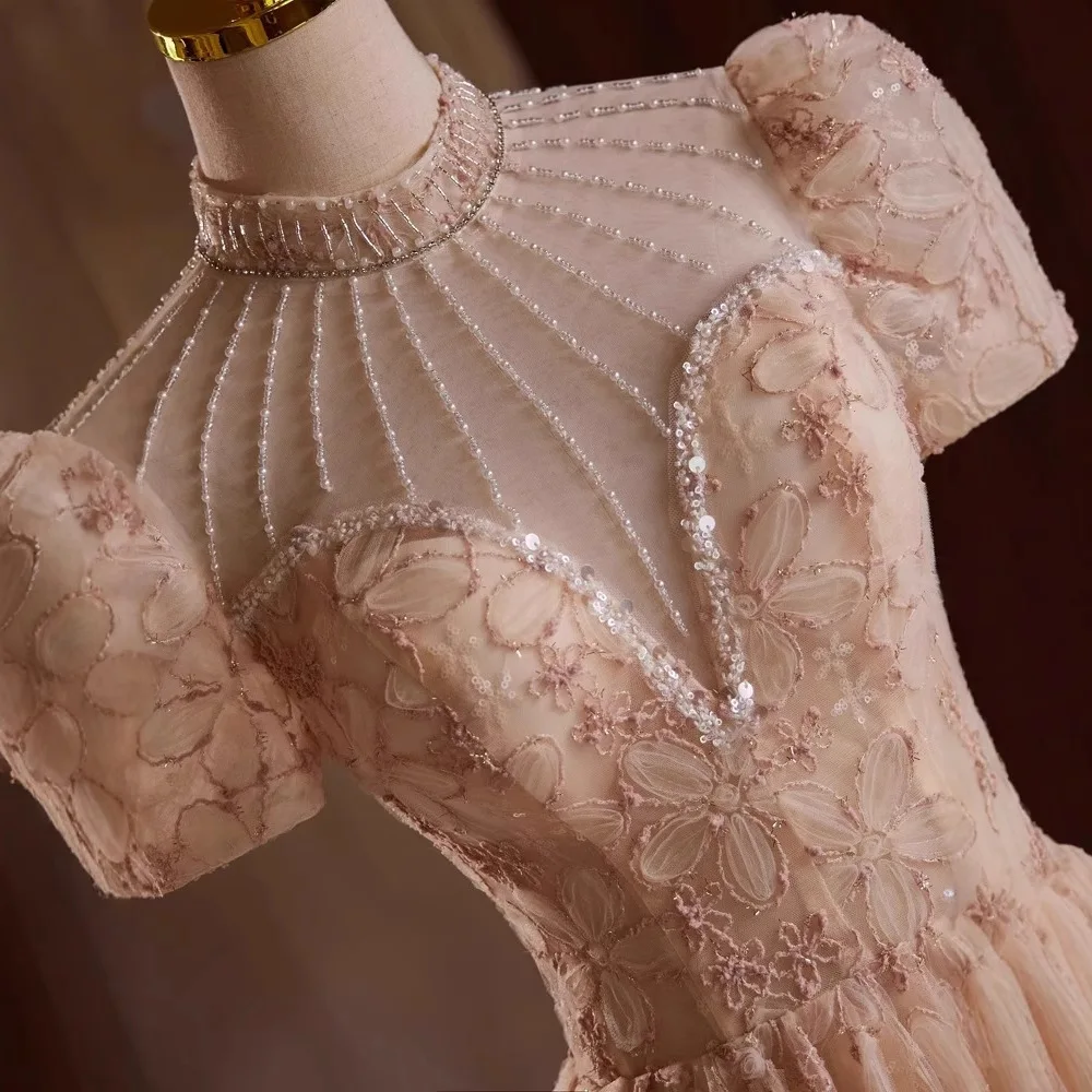 Pink Lace Evening Gown 2025 Spring New High-End Lightweight Bubble Sve Wedding Dr Toast Dr A-Line Skirt Sweet Sle