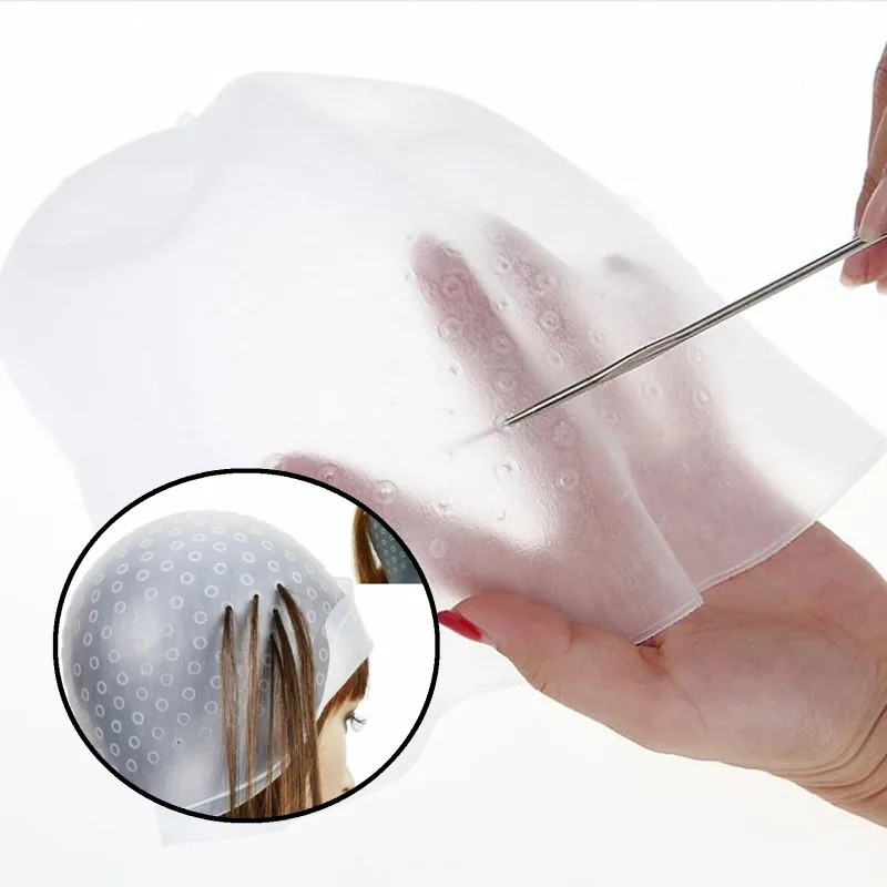 1Pcs Silicone Hair Highlights Cap With Needle Reusable Hairs Coloring Caps Dye Hat Hairdressing Styling Tools Salon Accessories