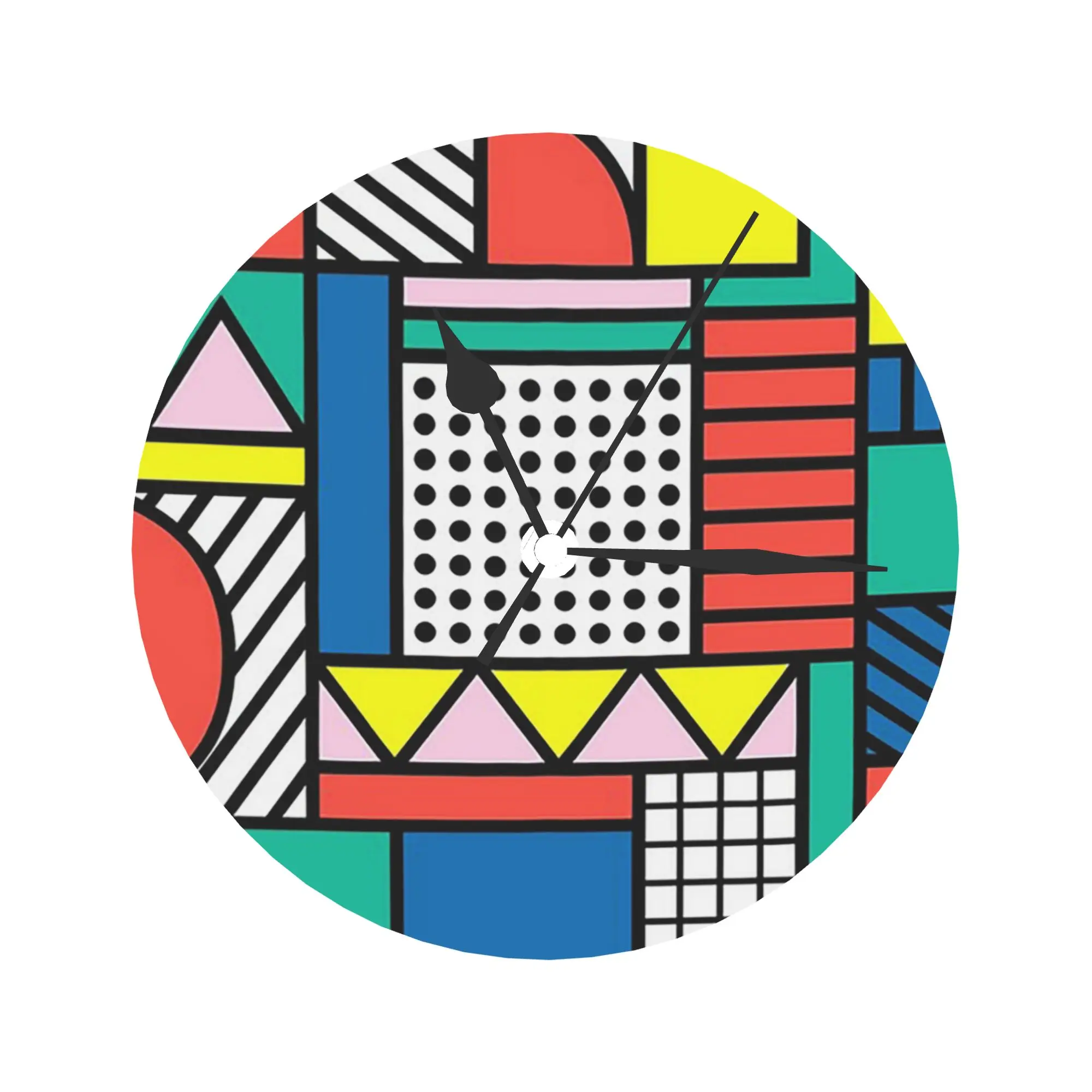 Memphis Color Block Wall Clock Room Decoration Silent Round Clock for Bedroom Living Kitchen Home