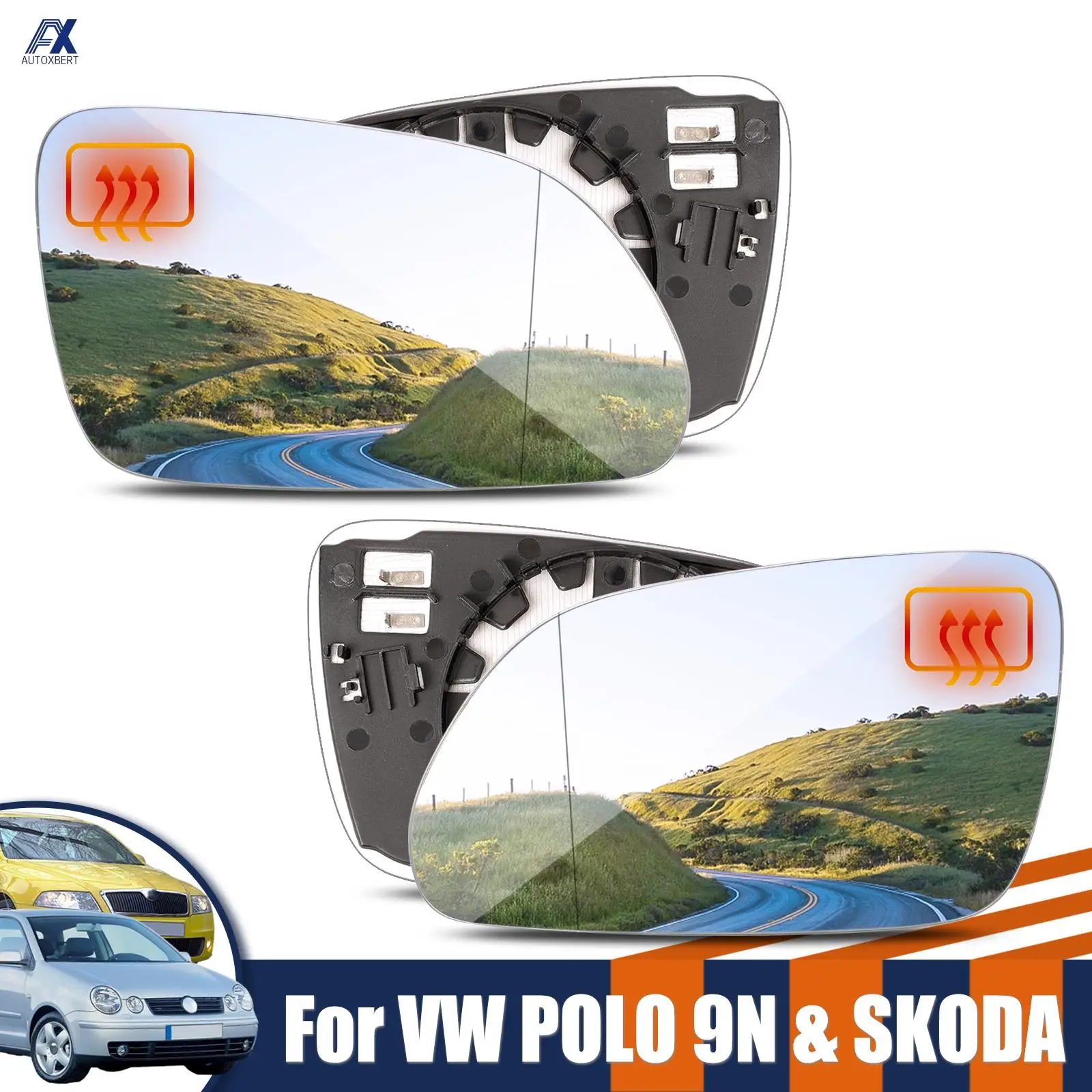 Left Right Side Wing Mirror Glass Heated Convex Rear View Wide Angle For Skoda Octavia MK2 A5 2004-2009 VW Polo 9N 9N3 2005-2009