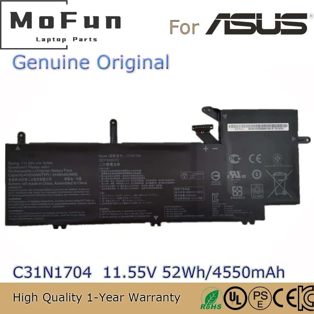 

Brand New Original C31N1704 11.55V 52Wh Laptop Battery for Asus ZenBook Flip UX561UD UX561UD-E2019T Q535U 0B200-02650000M