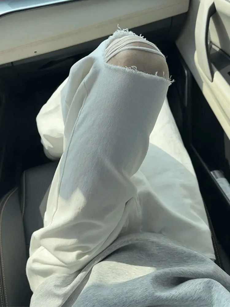 White Knee-High Slash Knife Jeans Men's Slimming Thin Design Sense Poor Straight Tube Micro Flare Long Trousers