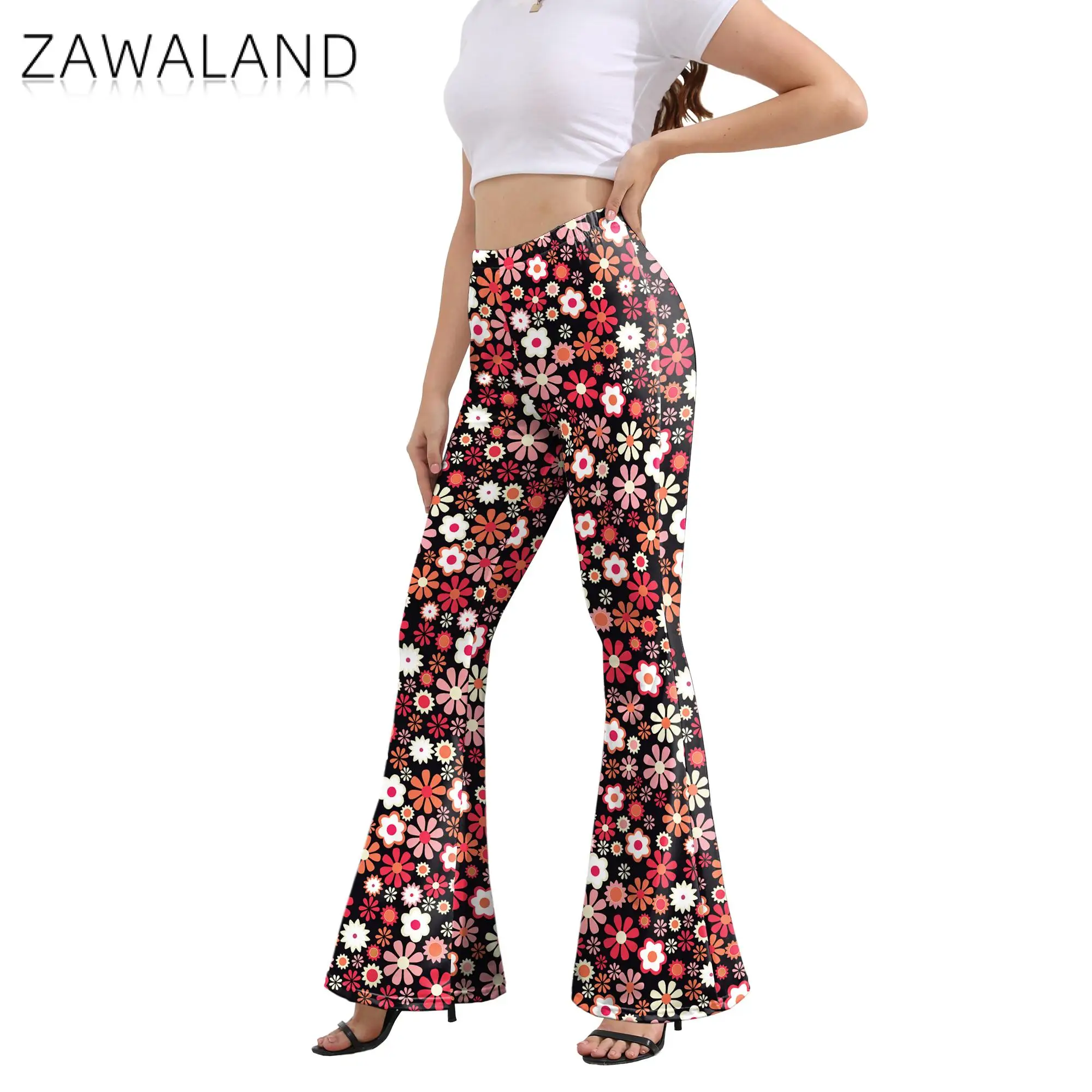 Zawaland Cosplay Retro 70s 60s Theme Party Flared Pants Hippie Costume Disco Outfits Halloween Women Hippie Pants Bell Bottoms