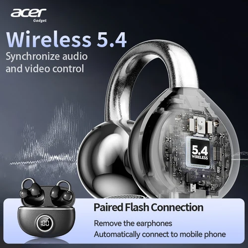 Imagen 2 del producto [Producto original Acer oficial] Auriculares Bluetooth Ohr512, diseño de clip para las orejas, inalámbricos, cómodos de usar, reducción de ruido para llamadas, adecuados para deportes y correr, compatibles con teléfonos móviles y tabletas