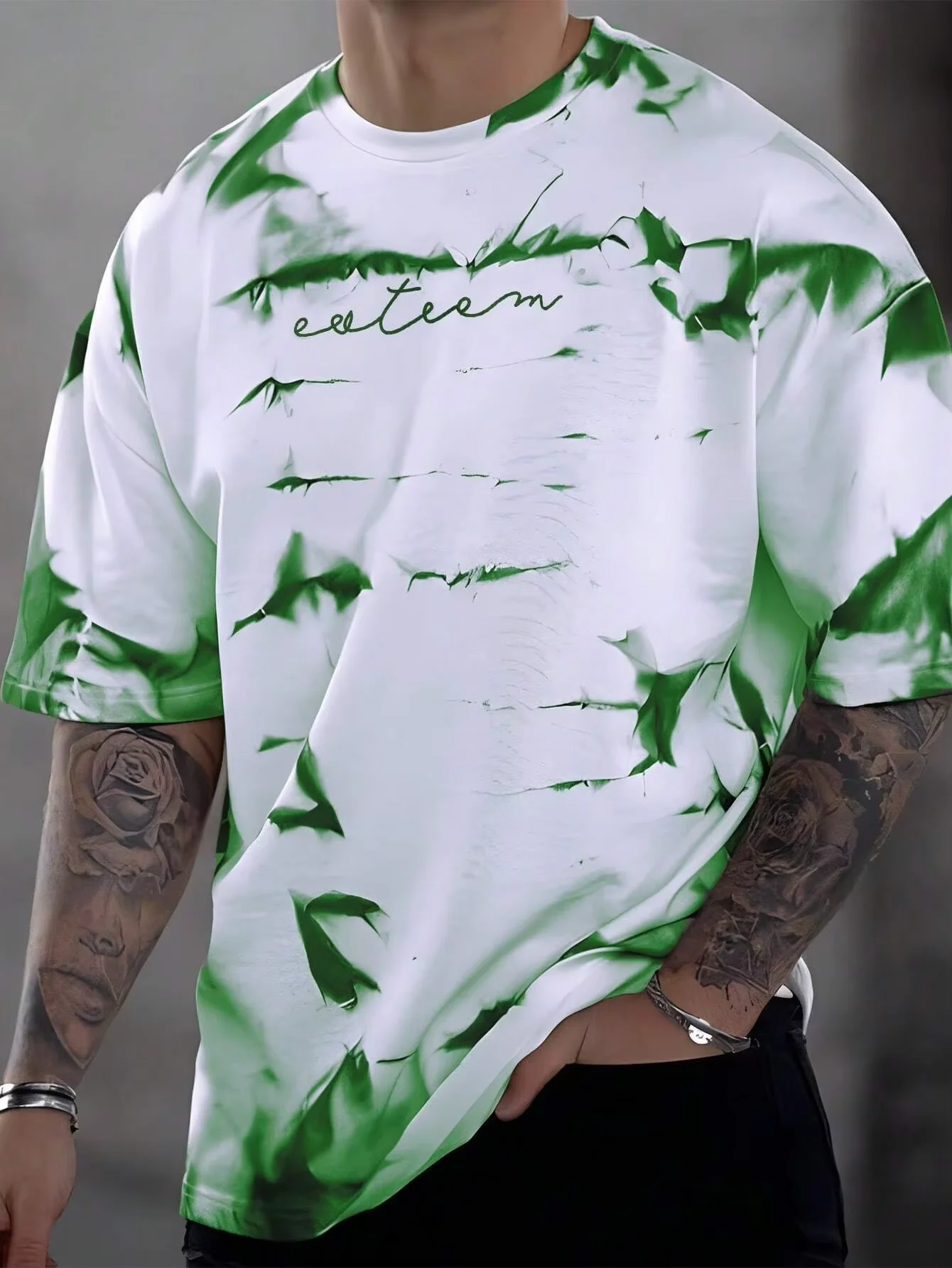 Men's Casual Short-Sleeved T-Shirt, Summer Tie-Dye Design with 3D Print, Comfortable and Breathable Polyester Short-Sleeved Top.