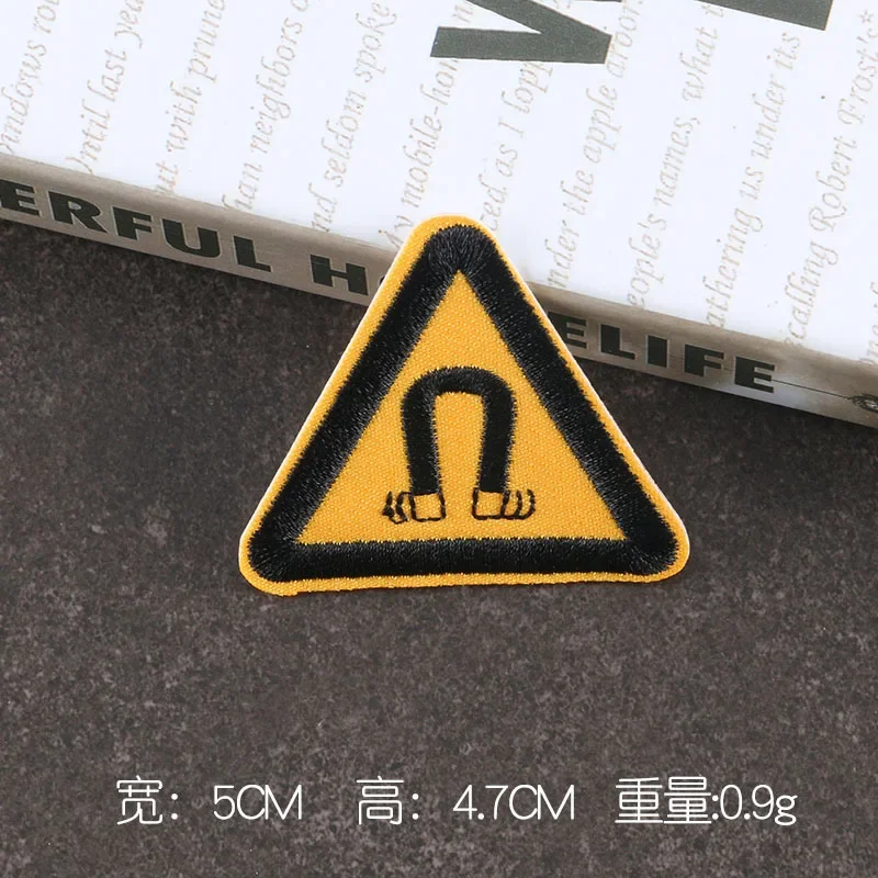 Triangle Caution Signs Embroidered Appliques Traffic Warning Board Badges Small Iron on Patches Decorative Stickers for Clothing