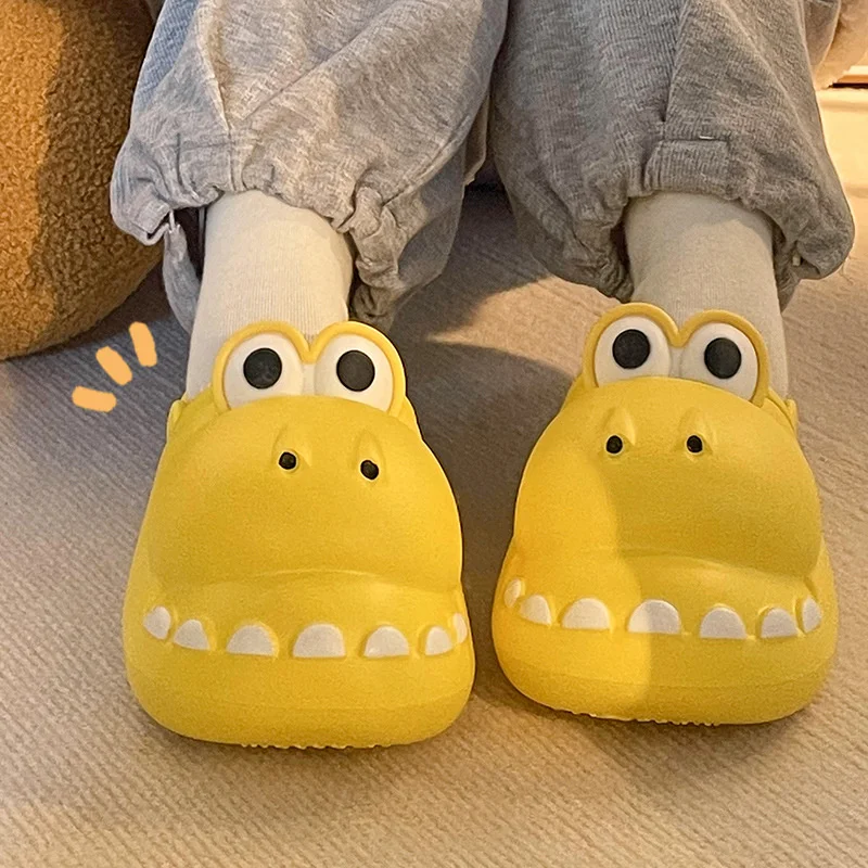 

Wrap Heel Dinosaur Cotton Home Slippers Women 2022 Winter Warm Thick Sole Indoor Household Plush Slipper Man Funny Animal Shoes