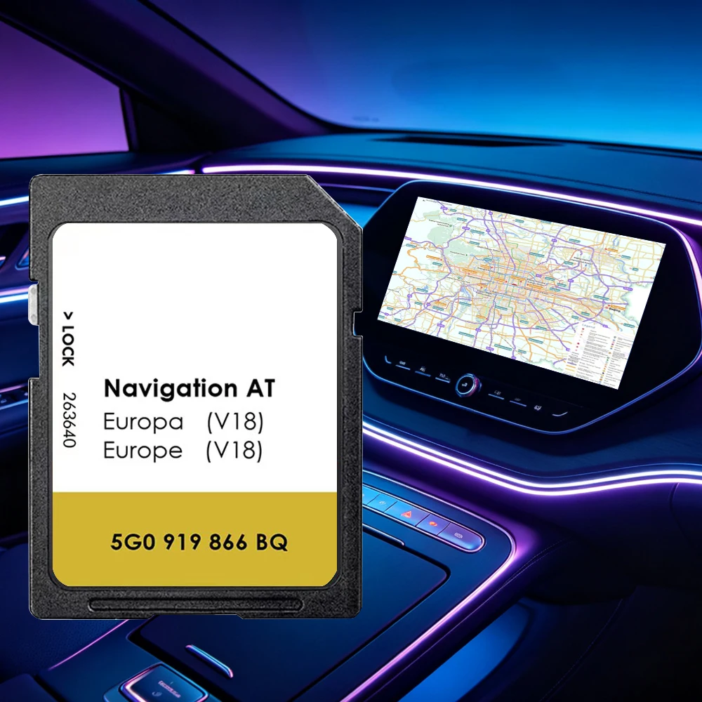 MIB1 AT V18 für VW Polo CC Passat Tiguan Sharan Scirocco Auto-Navigation Europa-Karte SD GPS-Karte 16GB 2023 5G0919866BQ