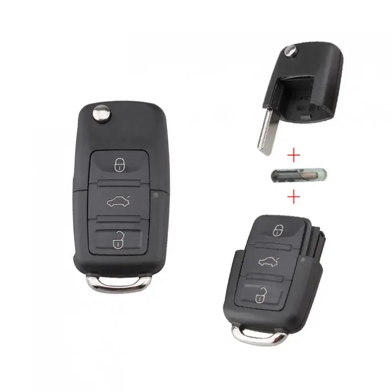 434MHz 3 Buttons Keyless Uncut Flip Remote Key Fob with ID48 Chip 1J0959753DA Fit for Beetle/VW/Skoda/Passat/Bora1998-2010