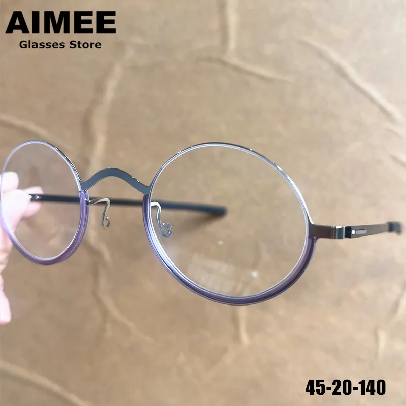 

High Quality Patented Screwless Eyeglasses Frame Men Women Titanium Round Half Rubber Ring Glasses Frames Circle Spectacles New
