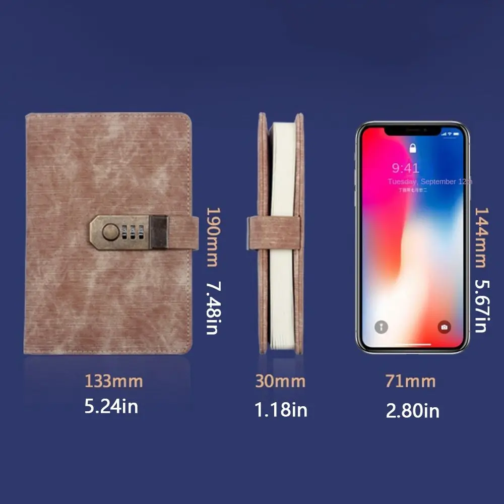 PU Leather Cover Diary Book with Lock Simple Atmosphere with Coded Lock Password Lock Notebook Soft Leather Simple A5 Notebook