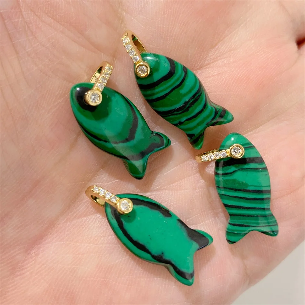 2PCS Fish Shape Stone Pendant Natural Amethyst Opal Turquoise Malachite Healing Charms For Jewelry Making DIY Necklace Earrings - view 4