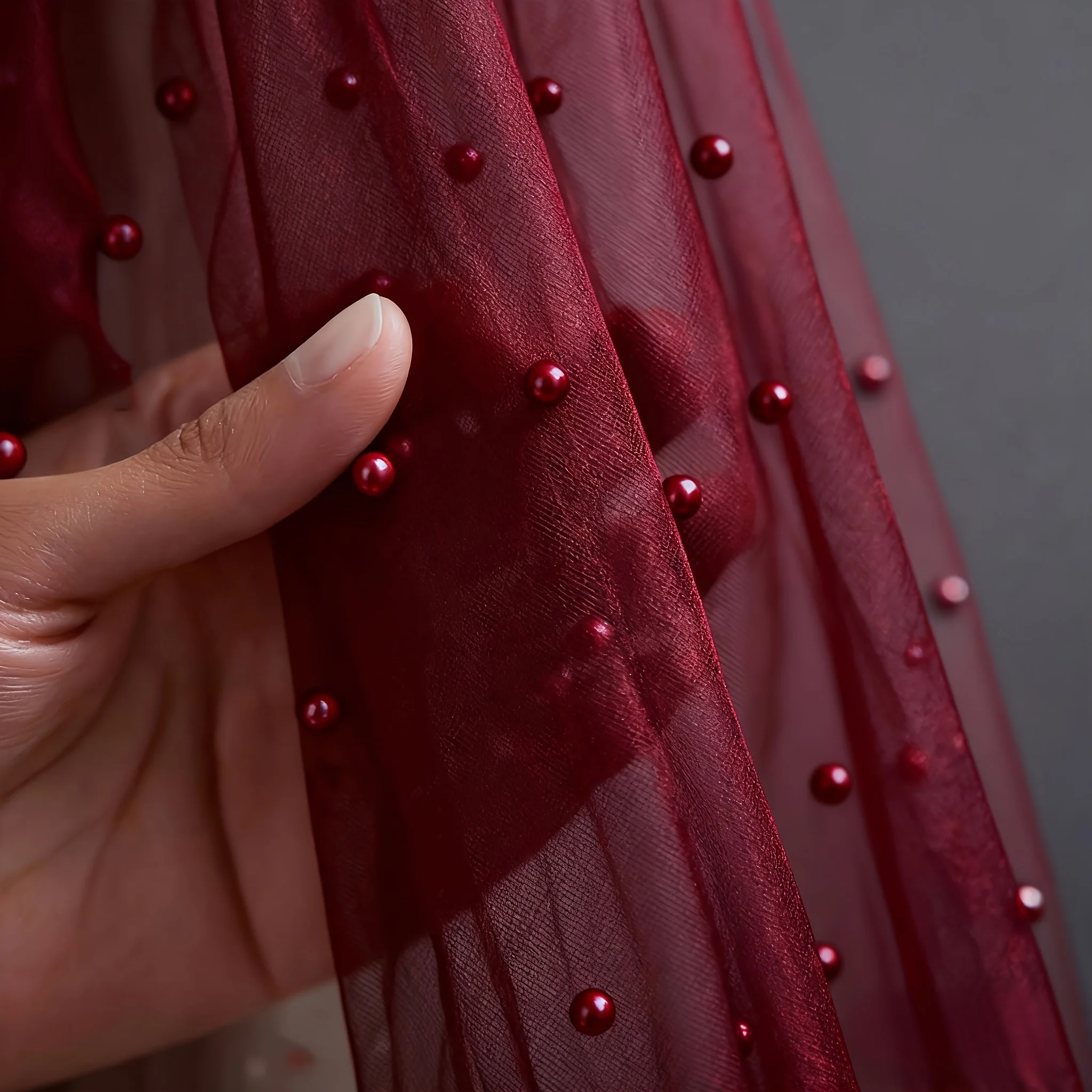 Elegant Burgundy Pearl Tulle Table Runner, Suitable for Valentine's Day/Christmas Table Decor, Wedding Dessert Table Arch Decor