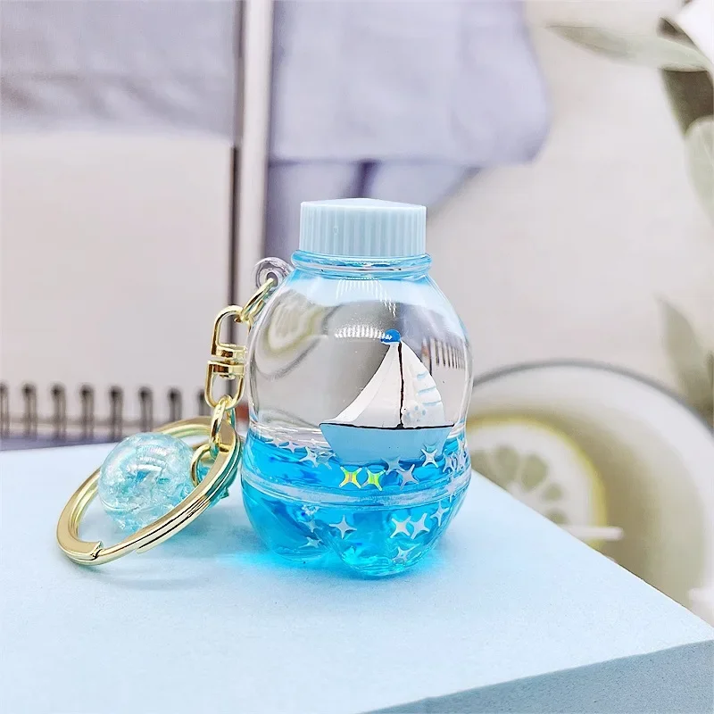 Ocean Whale Sailboat Floating Bottle Keychain Children's School