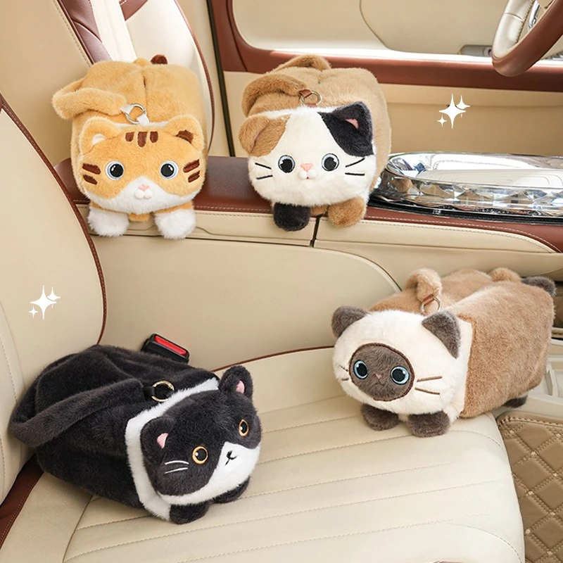 NEW Car tissue box cute cartoon cat car car paper box hanging high-end decoration car tissue bag car accessories
