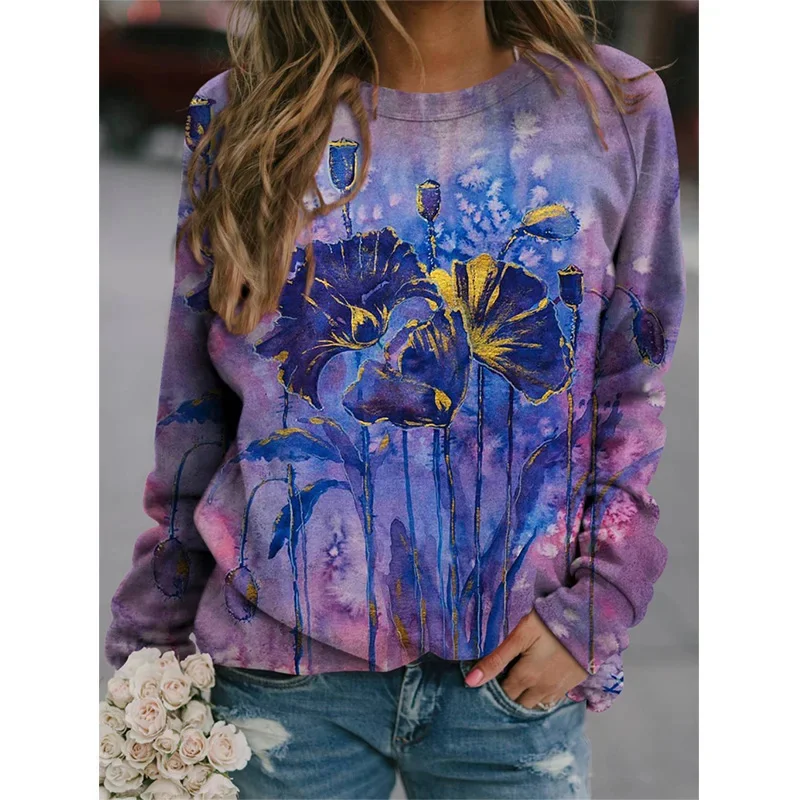 Harajuku New 3D Colorful Dandelions Print Sweatshirts Women Fashion Streetwear Pullovers Winter Girls Floral Graphic Clothes Top