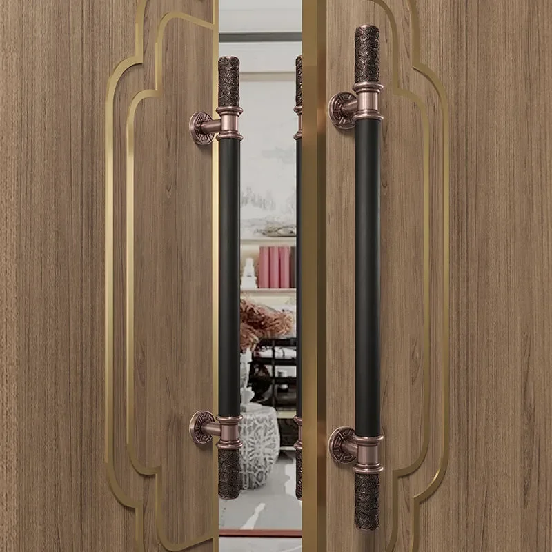New Chinese imitation jade glass door handle Bronze high-end hotel door handle Framed sliding door large handrail