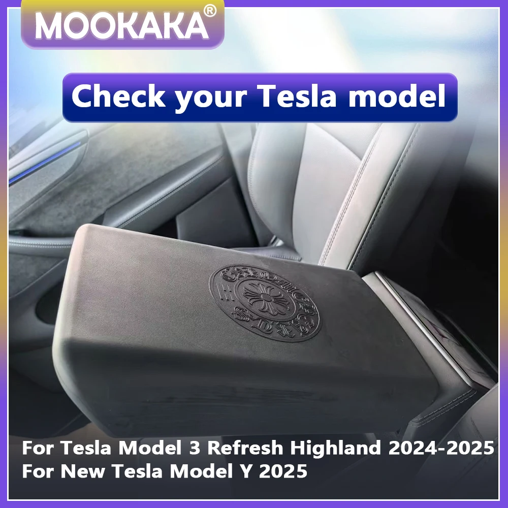 Armrest Box Protective Cover For Tesla Model 3 Highland 2024 Model Y 2025 TPE Case Center Console Arm Rest Lid Car Accessories