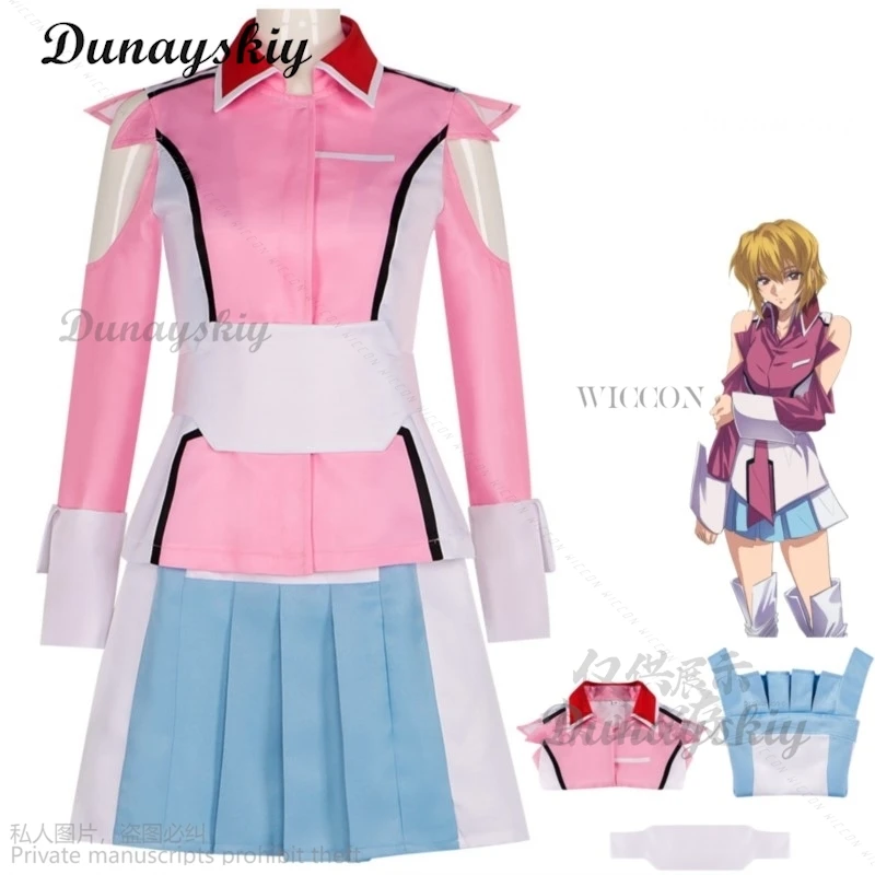 

Anime Gundam Seed Destiny Stellar Loussier Cosplay Costume Pink Coat Battle Uniform Adult Woman Lovely Christmas Party Suit