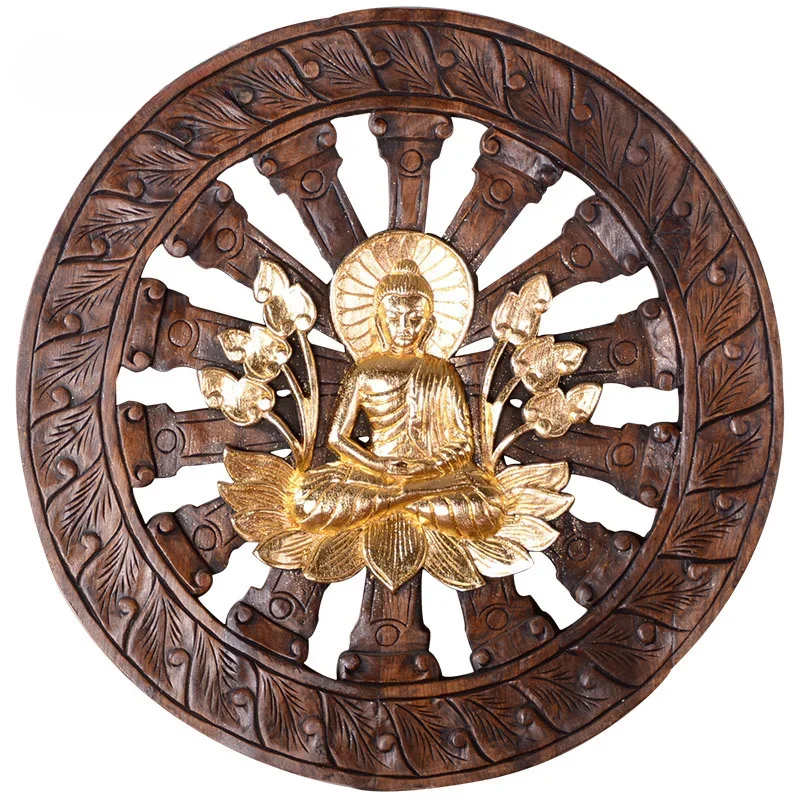 Yitaiguo Wood Carving Decorative Painting Buddha Statue Thai Style Decorative Wall Hangings Sofa Background Wall Decoration